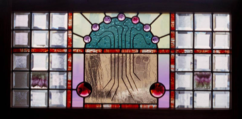 Cut-polished jewels in stained glass